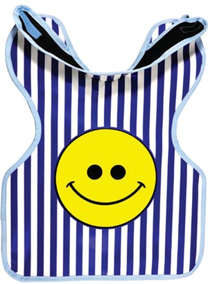 Protectall X-Ray Apron, Child w/Collar, Lead-lined, .3MM Thickness. 20" x 20, Blue and White Stripes w/Happy Face