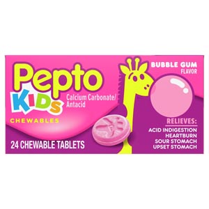 Pepto Kids Chewable Tablet, Bubblegum, Heartburn, Acid Indigestion, Upset Stomach, 24/pk, 24pk/cs