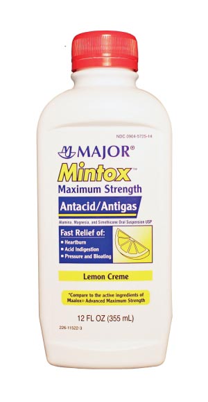 Mintox, Maximum Strength, 12 oz, Lemon, Compare to Maalox®, 12/cs, NDC# 00904-5725-14