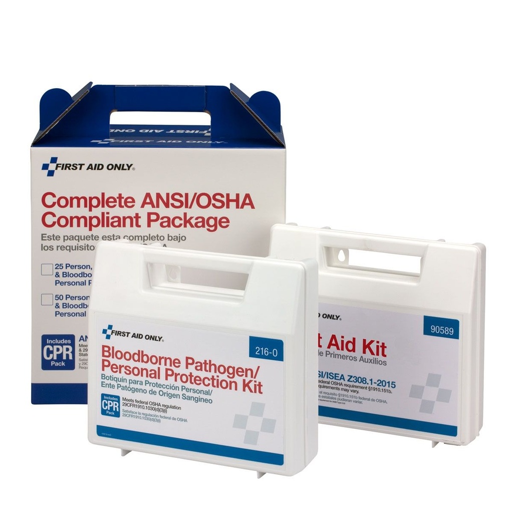First Aid Only 25 Person ANSI Class A+ Bulk First Aid Kit and BBP Pack with Plastic Case