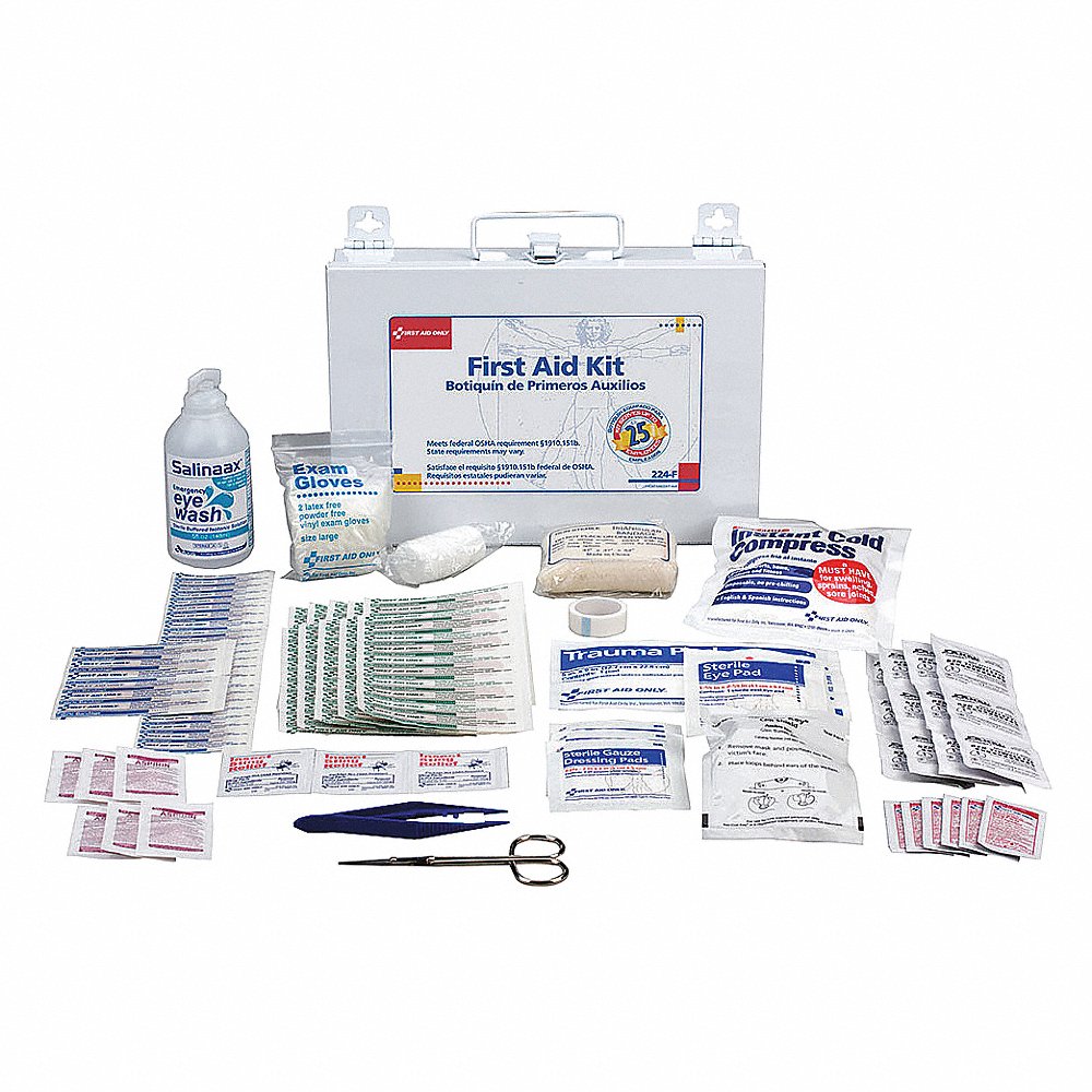 First Aid Only 25 Person First Aid Kit with Metal Case & CPR One-Way Valve Face Shield