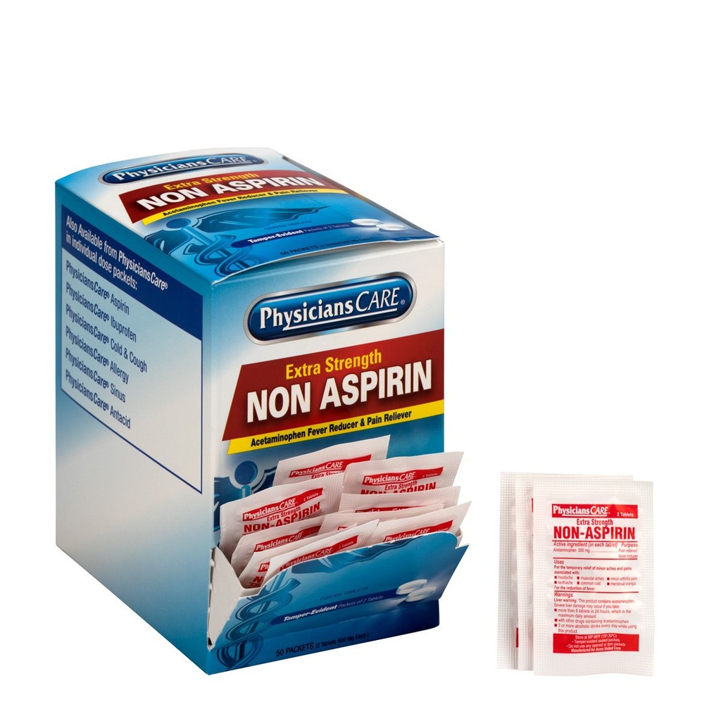 First Aid Only PhysiciansCare 500 mg Extra Strength Non-Aspirin Tablet, 100/Box