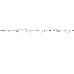 Burette Set, No Automatic Shutoff, Non-Vented Spike, Roller Clamp, 150mL Burette, 15 Micron Air Guard Filter & SAFELINE Injection Site, Slide Clamp, Pressure Limited Check Valve, Flow Restrictor, Two SAFELINE Injection Sites, Free Flow Protection Clamp, Roller Clamp, Slide Clamp, SPIN LOCK Connector, 60 Drops/mL, DEHP & Latex Free (LF), 19mL Priming Volume, 120"L, 20/cs (Rx)