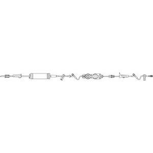 Pump Set, Non-Vented Spike, Roller Clamp, 150mL Burette Chamber, 15 micron air guard filter, Slide Clamp, Pressure Limited Check Valve, Free-Flow Protector Clip, Roller Clamp, 2 Injection Sites, SPIN-LOCK Connector, Latex Free (LF), 25 mL Priming Volume, 120"L, 60 Drops/mL, 20/cs (Rx)