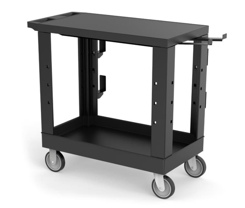 Luxor WORKLOAD 2-Shelf Industrial Utility Cart w/Locking Cabinet & Ladder Holder, 36.5" x 24.5", Black