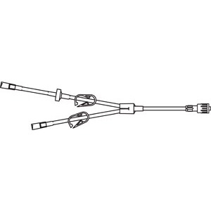 Backcheck Valve Extension Set, Y-Type, 2 Female Luer Lock Connectors, Backcheck Valve, 2 On/Off Clamps, Distal SPIN-LOCK Connector, DEHP & Latex Free (LF), 1.8mL Priming Volume, 10"L, 50/cs (80 cs/plt) (Rx)