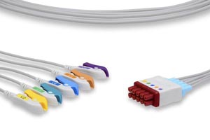 ECG Leadwire, 5 Leads V2-V6 Pinch/Grabber (Grouped), GE Healthcare > Marquette Compatible w/ OEM: NLMQ5251-C, NLMQ5251-CS, 416467-001, 416467-003, LW-05BM-29AM-0100, LW-3400V29/5A, 416167-001, NLMQ5251-C