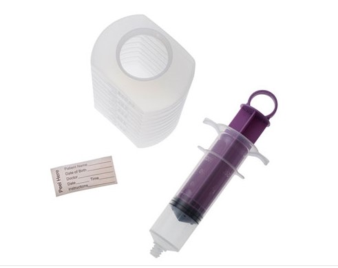 Enteral Feeding Irrigation Kit, Includes: 500cc Graduated Container, 60cc Thumb Control Ring Piston Syringe with ENFit Tip, Patient I.D. Label, Resealable Pole Bag, 30/cs (40 cs/plt)