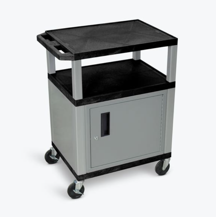 Luxor 34" AV Cart, 3-Shelves, Cabinet, Nickel Legs