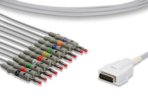 Direct-Connect EKG Cable, 10 Leads, Banana, 340cm, Mortara > Burdick Compatible w/ OEM: 7704, 7785, 012-0844-00, 012-0844-01, 1156472, 55, CB-721020R/1, 45508-B