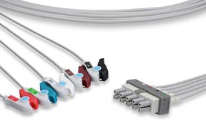 ECG Leadwire, 5 Leads Pinch/Grabber (Individual), Philips Compatible w/ OEM: NEPH1623, LW-3300029/5A, LKM032, M1621A, 989803104501, M1623A, 989803104511, M1629A