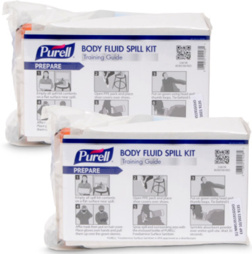 PURELL Body Fluid Spill Refill Kit, Includes: Foodservice Surface Sanitizer, Hairnet, Sleeved Gown, Gloves, Shoe Covers, Eye Shield & Mask, 2 kits/cs