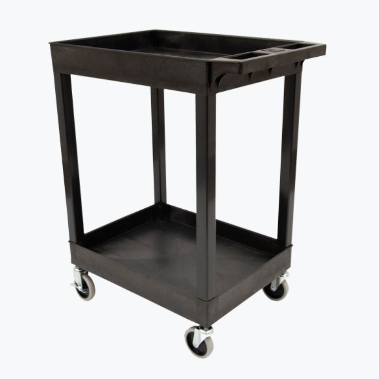Luxor TUFFY 34" 2-Shelf Multi Purpose Utility Cart, 24" W x 18" D, Black, Tub Shelves