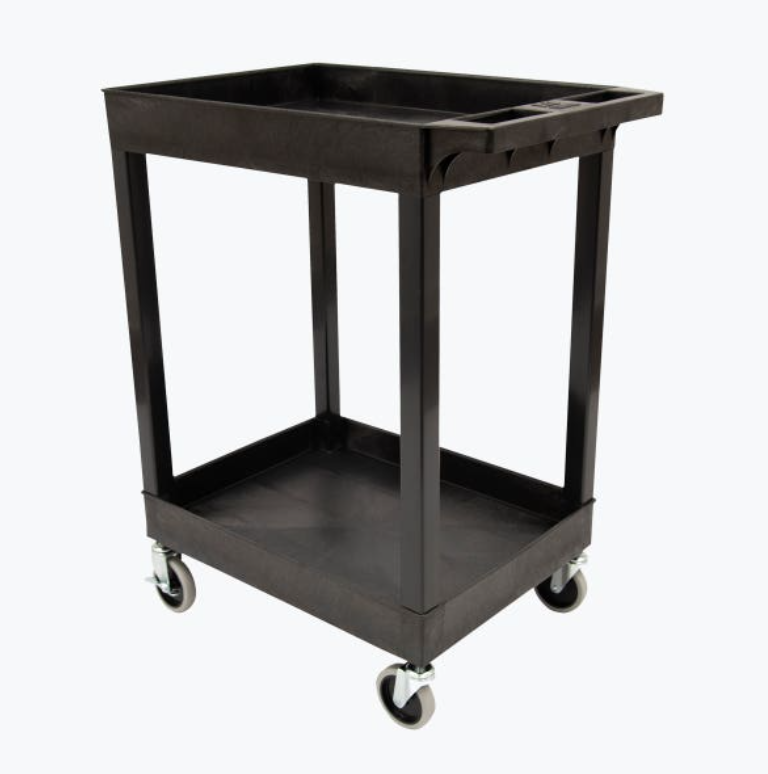 Luxor TUFFY 34" 2-Shelf Multi Purpose Utility Cart, 24" W x 18" D, Black, Tub Shelves w/Heavy Duty Casters