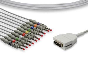 Direct-Connect EKG Cable, 10 Leads, Banana, 340cm, Mortara > Burdick Compatible w/ OEM: 012-0700-00, 7517, 7514, 7705, 7706, CB-721001R/1, 55, CB-721001R/1