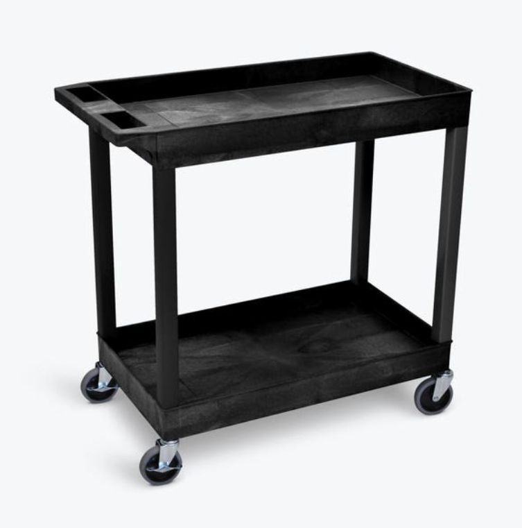 Luxor TUFFY XL 2-Shelf Multi Purpose Utility Cart, 32" x 18", Black, Tub Shelves