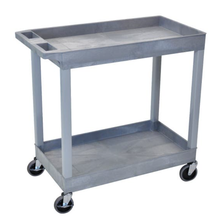 Luxor TUFFY XL 2-Shelf Multi Purpose Utility Cart, 32" x 18", Gray, Tub Shelves