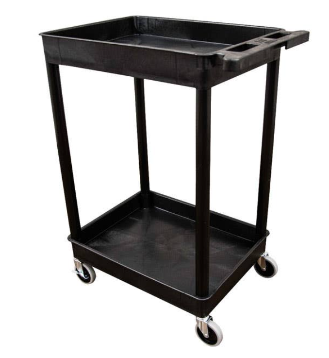 Luxor ENDURA 32" 2-Shelf Utility Cart, 24" W x 18" D, Black, Tub Shelves
