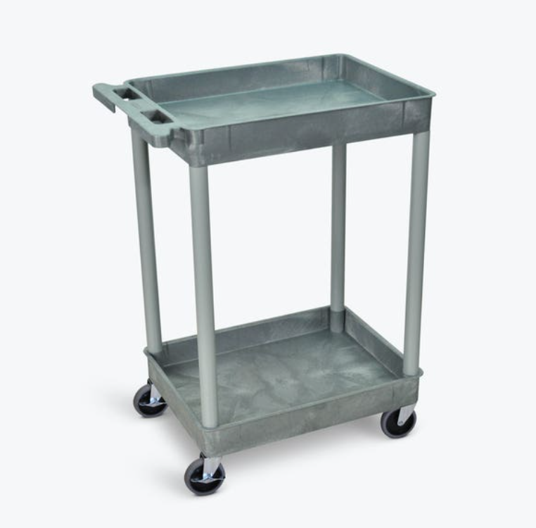Luxor ENDURA 32" 2-Shelf Utility Cart, 24" W x 18" D, Gray, Tub Shelves