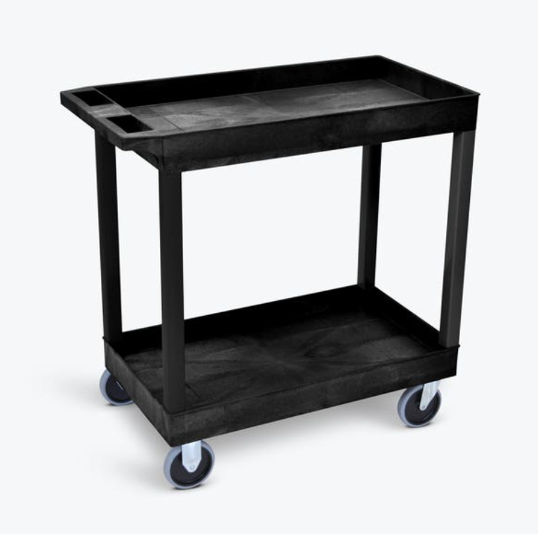 Luxor TUFFY XL 2-Shelf Multi Purpose Utility Cart, 32" x 18", Black, Tub Shelves w/Heavy Duty Casters