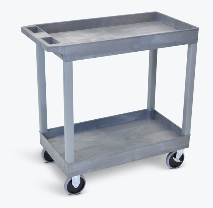 Luxor TUFFY XL 2-Shelf Multi Purpose Utility Cart, 32" x 18", Gray, Tub Shelves w/Heavy Duty Casters