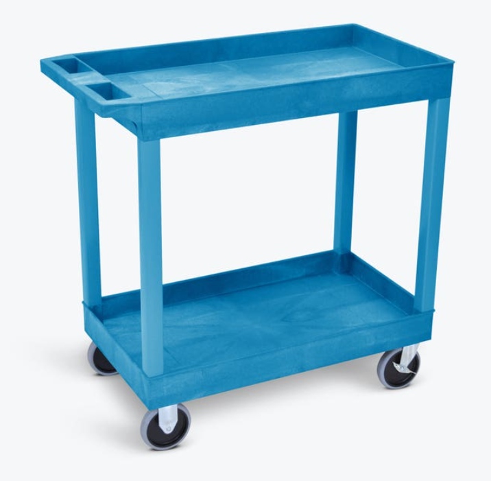 Luxor TUFFY XL 2-Shelf Multi Purpose Utility Cart, 32" x 18", Blue, Tub Shelves w/Heavy-Duty Casters