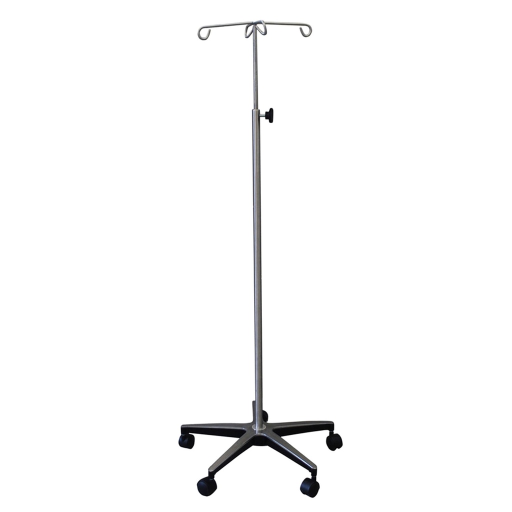 I.V. Stand, Stainless Steel, 4-Hook, Hand Wheel