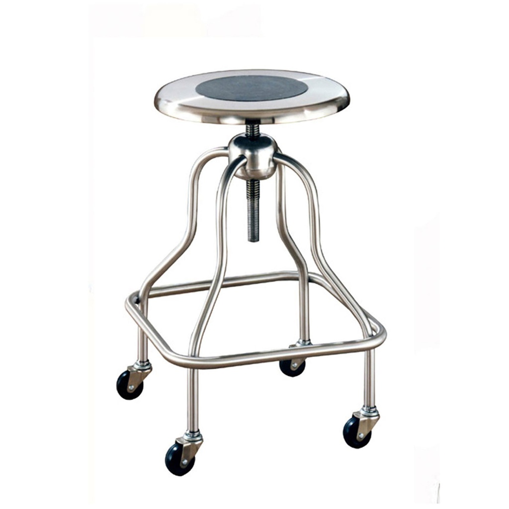 Revolving Stool, Stainless Steel with Ring Foot Rest, No Back, Seat Height 19" - 25", Non-Corrosive Model