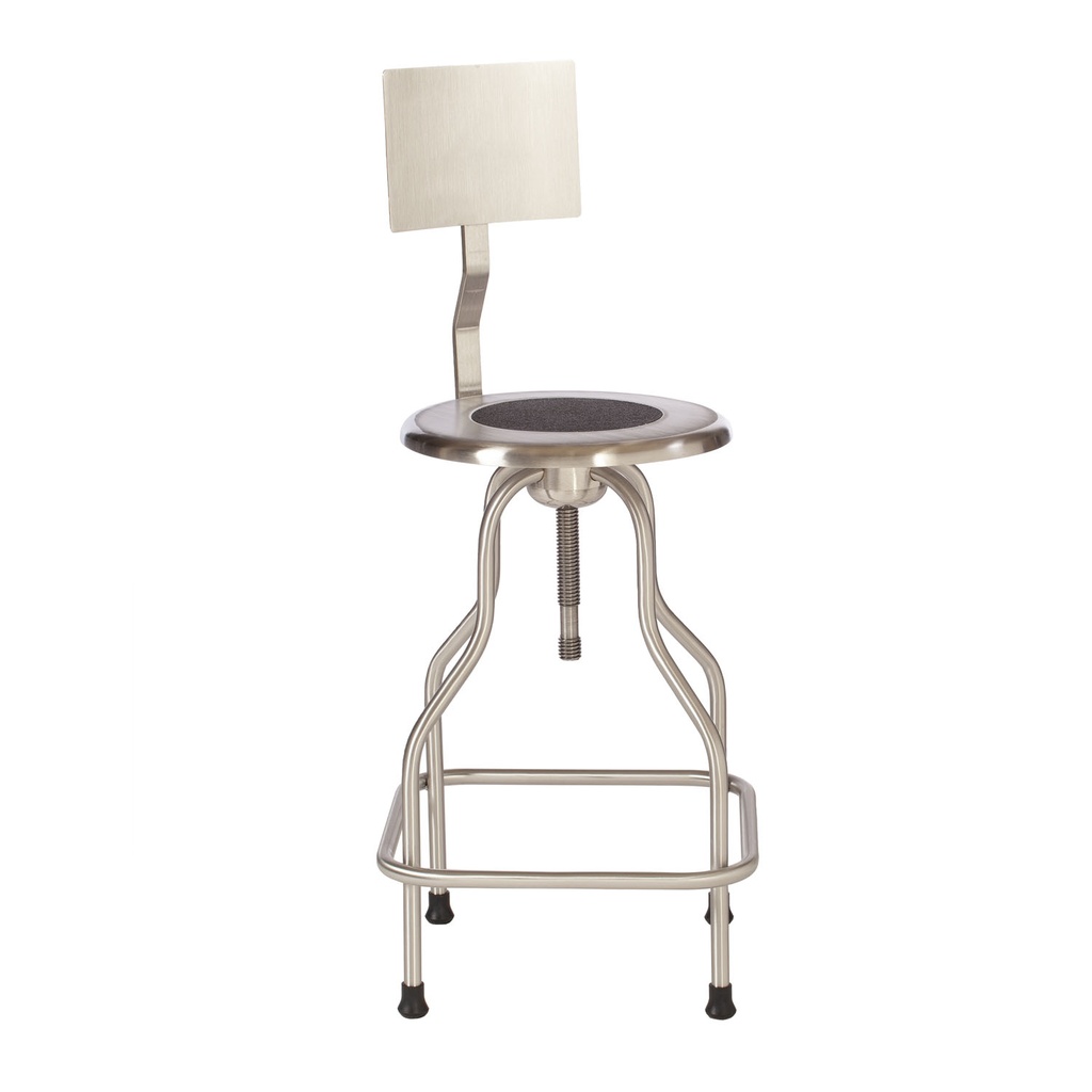 Revolving Stool, Stainless Steel with Back & Ring Foot Rest, Seat Height 25" - 31"