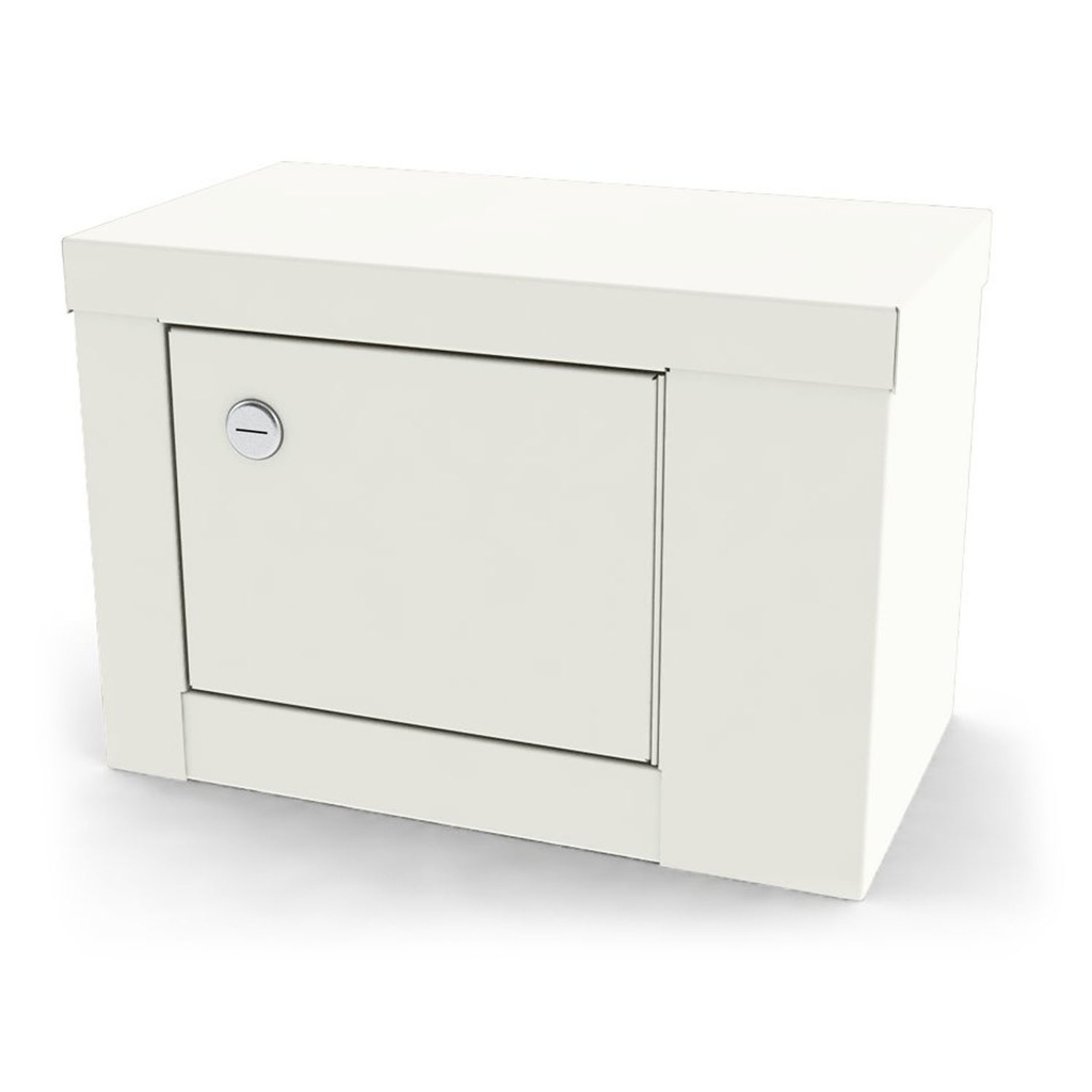 Narcotic Shelf, 7784, Steel with One Shelf, Single Door, Single Lock, 12”W x 7.75”H x 7”D, Wall Mountable or Inside Cabinet Mountable, Quiet White