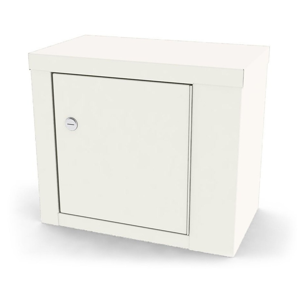 Narcotic Shelf, 7782, Steel with One Shelf, Single Door, Single Lock, 14.125”W x 12” H x 8.125”D. Wall Mountable or Inside Cabinet Mountable, Quiet White