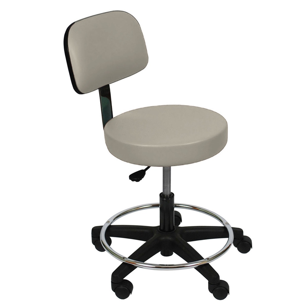 Ultra Comfort Stool with Foot Ring & Cushioned Backrest, Air Spring Height Adjustment with Soft Rubber Casters, Seamless Upholstery with PreFixx® Protective Finish for Infection Prevention, Available in 16 Colors