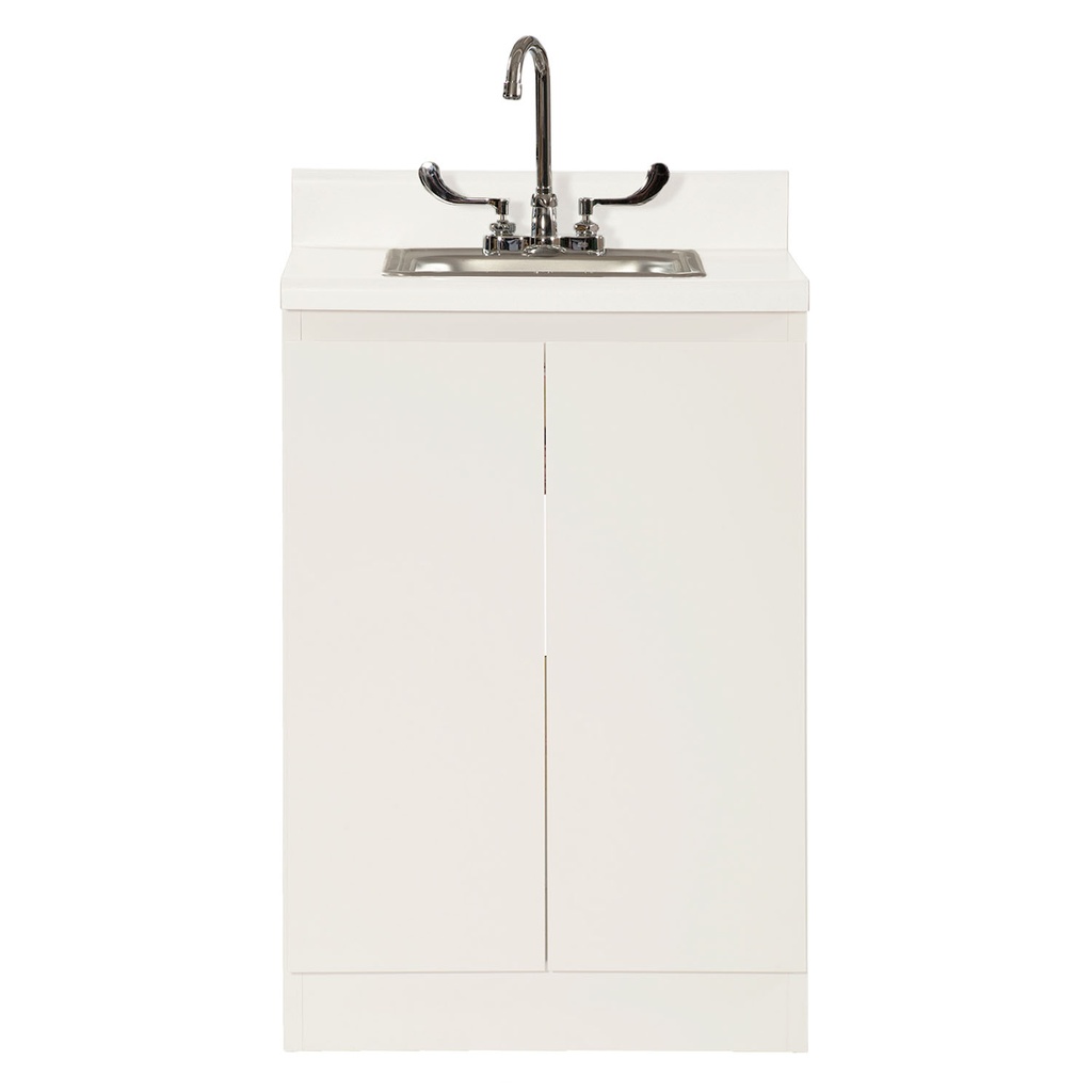 Base Cabinet, Steel, 24", with Stainless Steel Sink & Faucet, Two Doors, Quiet White