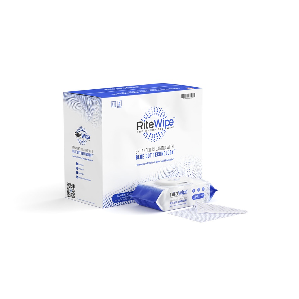 RiteWipe Handpiece Wipe, 5" x 7", 100 wipes/pch, 12 pch/ctn