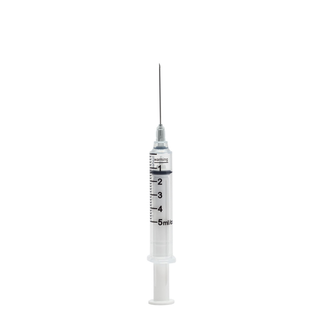 Safety Syringe with Needle, 5 mL, 22G x 1.5", Sterile, Black, 100/bx