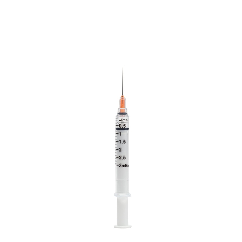 Safety Syringe with Needle, 3 mL, 25G x 1", Sterile, Orange, 100/bx