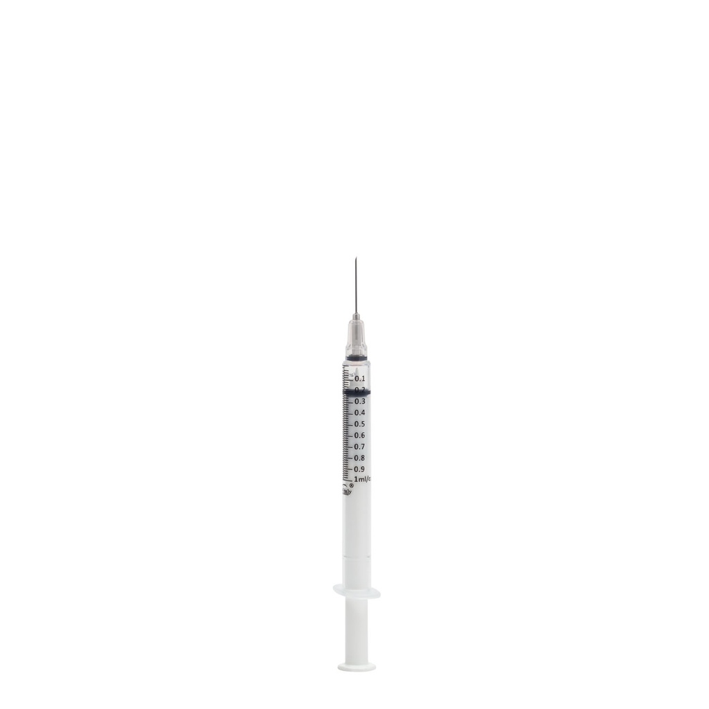 Safety Syringe with Needle, 1 mL, 27G x 0.5", Sterile, Medium Gray, 100/bx