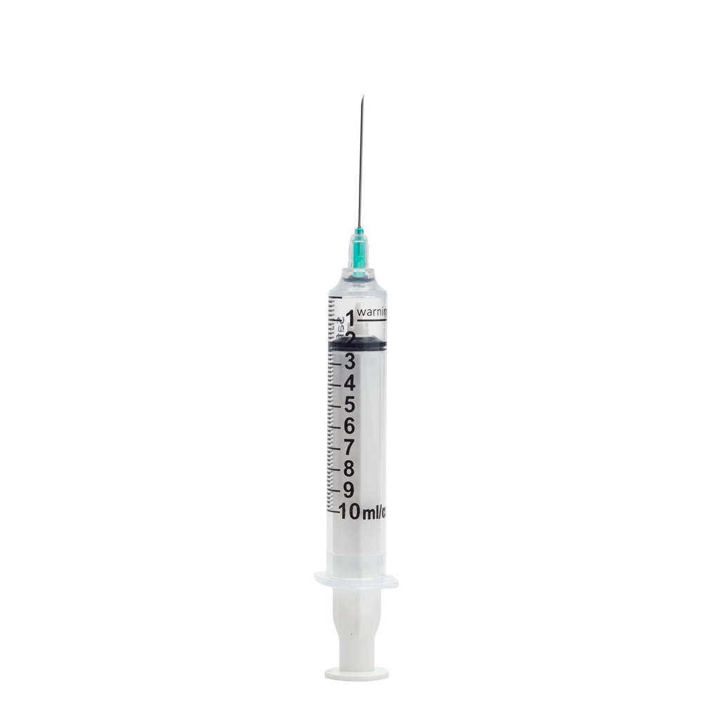 Safety Syringe with Needle, 10 mL, 21G x 1.5", Sterile, Deep Green, 100/bx