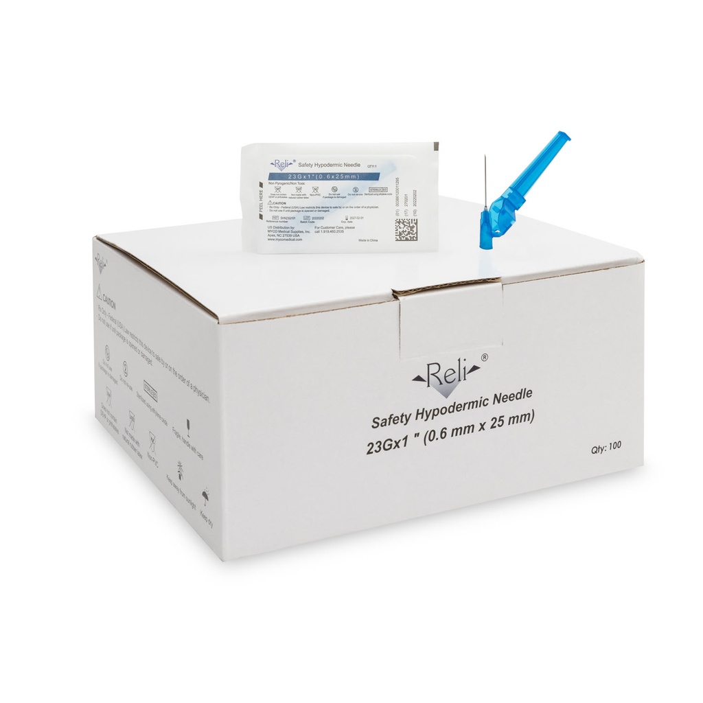 Safety Hypodermic Needle Only, 23G x 1", 100/bx