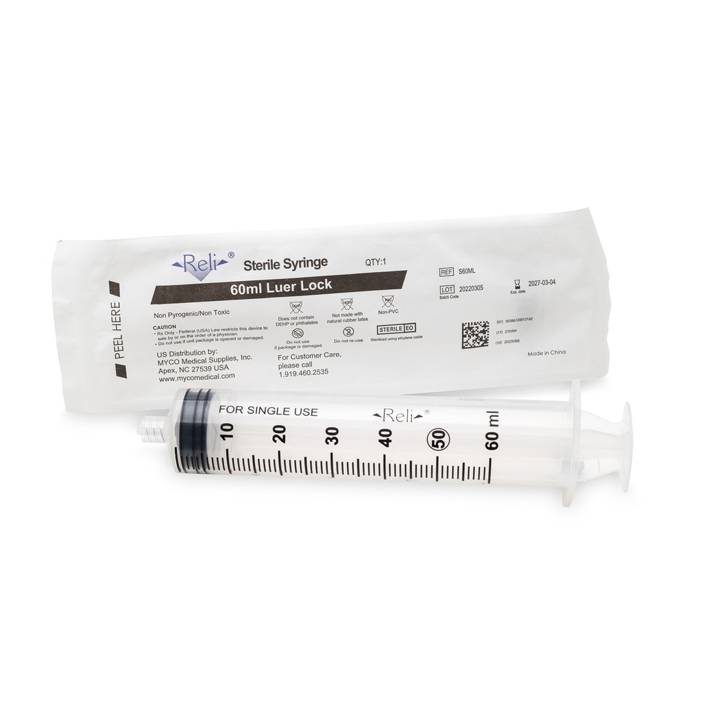 Syringe Only, 60mL, Luer Lock, 30/bx