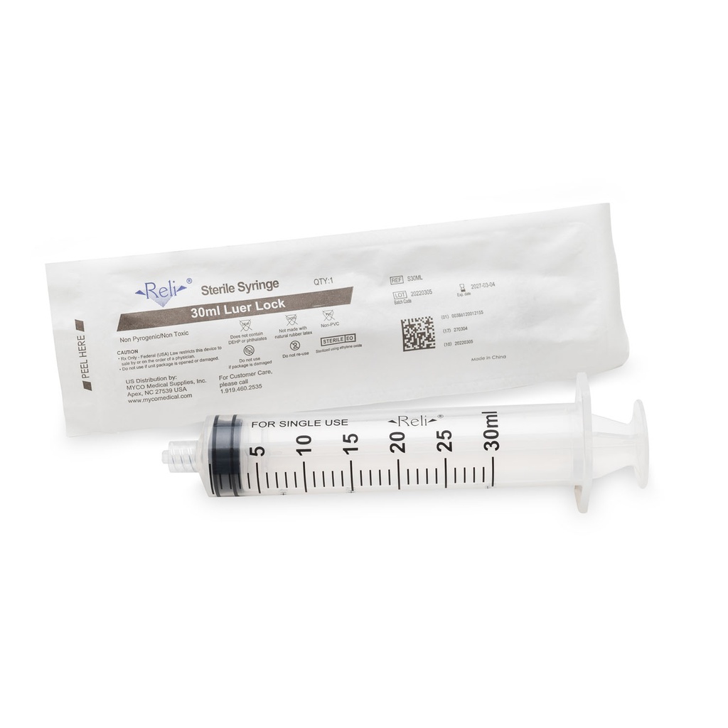 Syringe Only, 30mL, Luer Lock, 40/bx