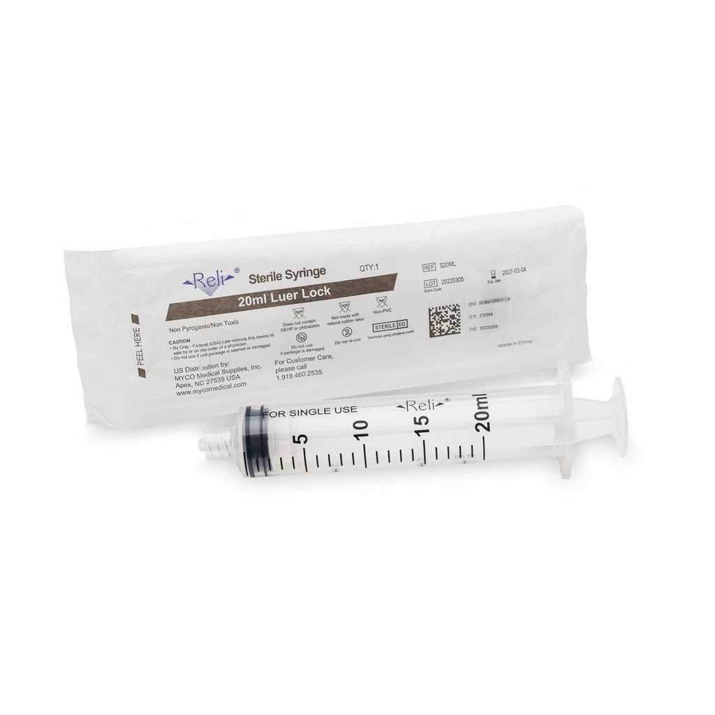 Syringe Only, 20mL, Luer Lock, 50/bx
