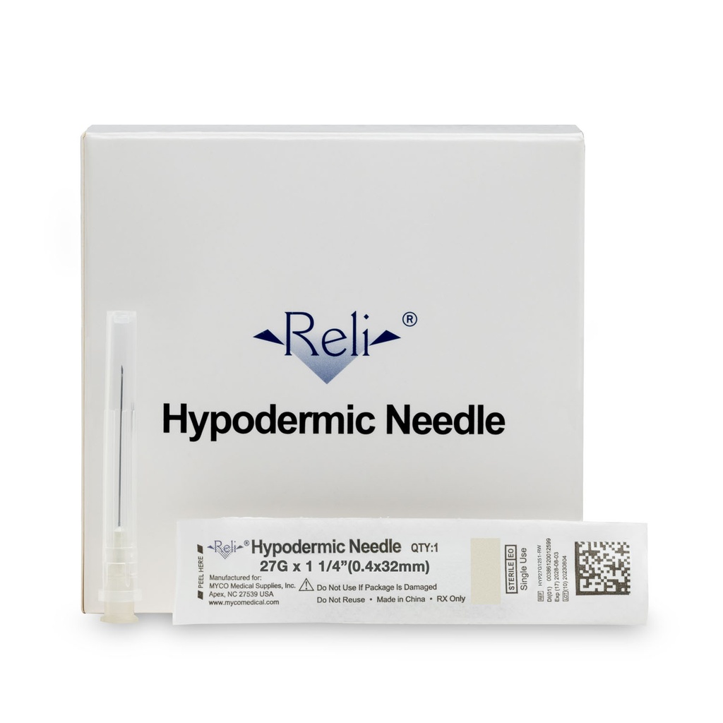 Hypodermic Needle Only, 27G x 1/4", Regular Wall, Regular Bevel, 100/bx