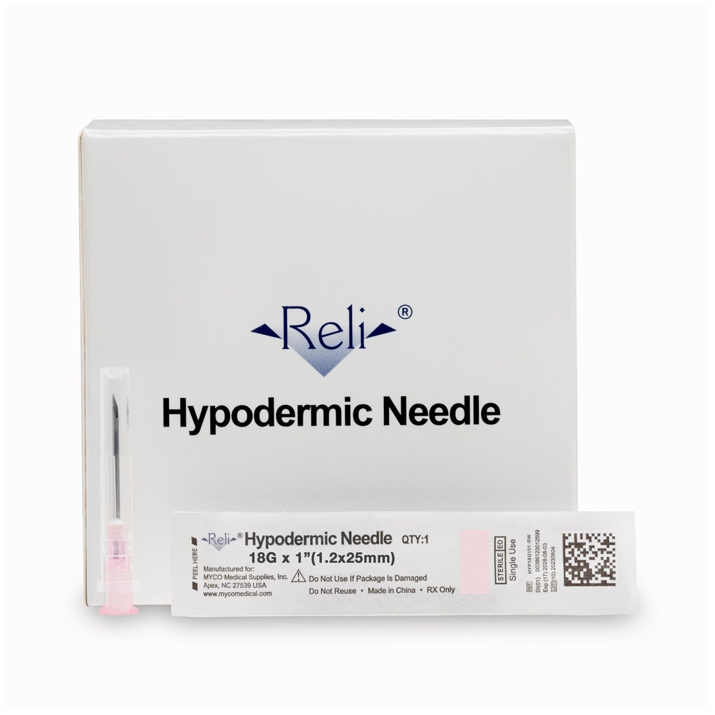 Hypodermic Needle Only, 18G x 1", Regular Wall, Regular Bevel, 100/bx