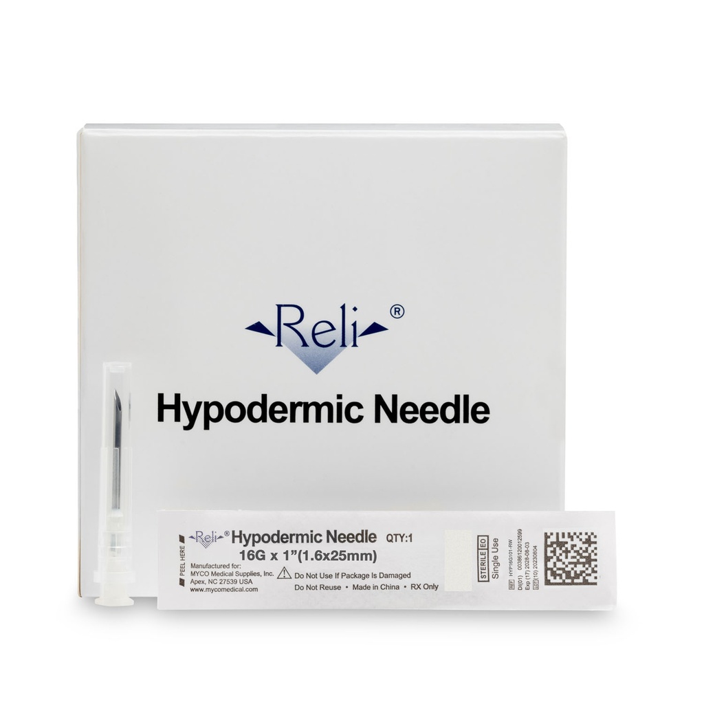 Hypodermic Needle Only, 16G x 1", Regular Wall, Regular Bevel, 100/bx