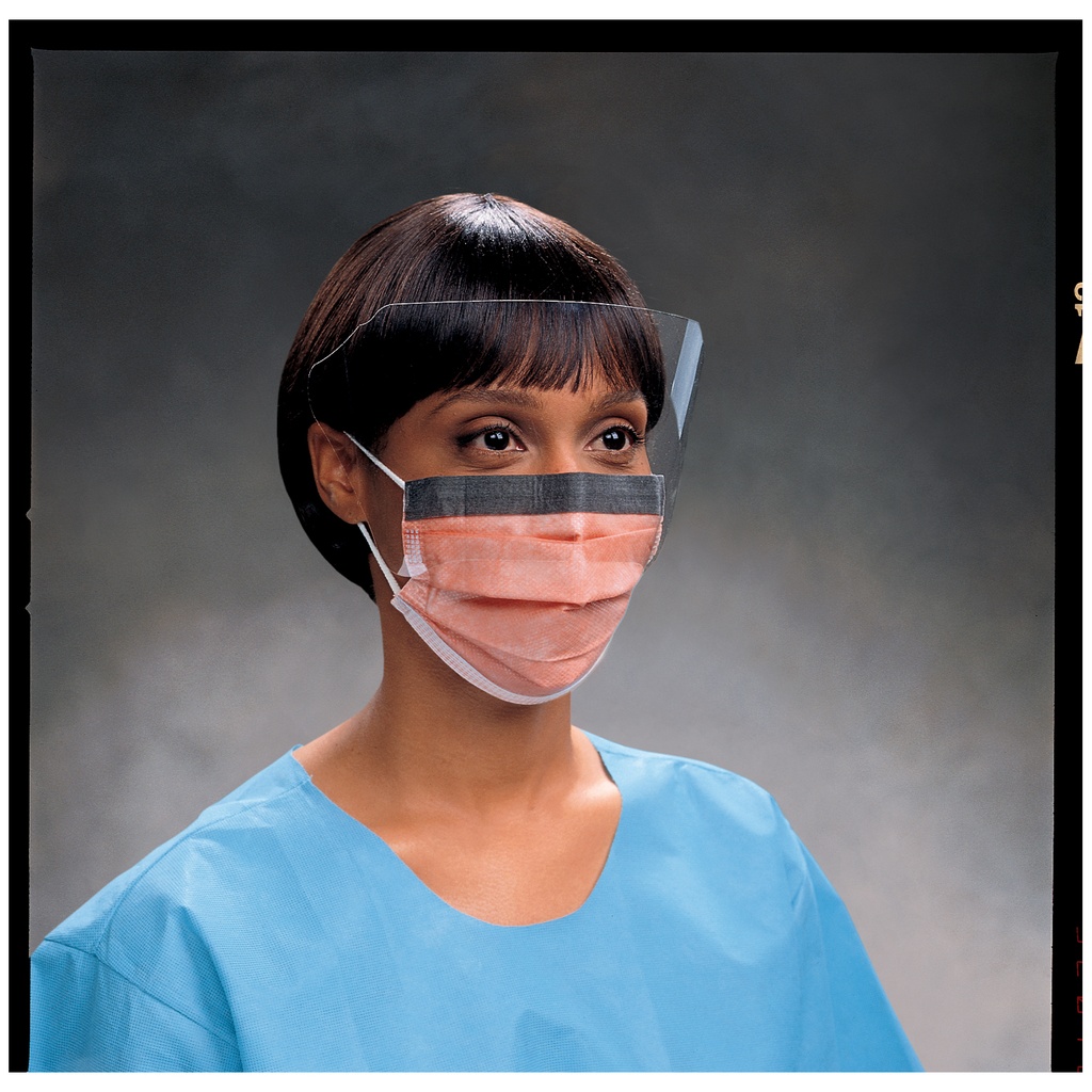 Fluidshield® Fog-Free Procedure Mask with Earloops, Visor, Orange, 25/pkg, 4 pkg/cs