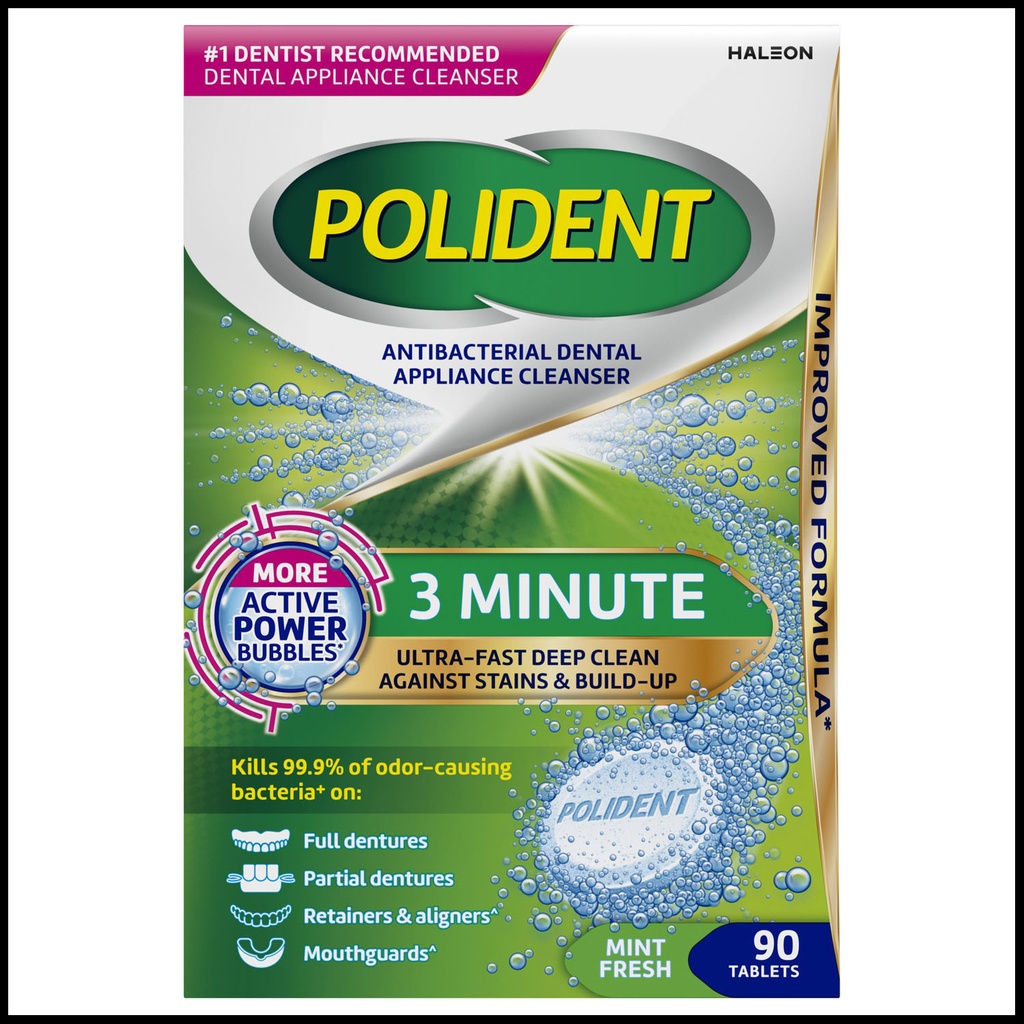 Polident® 3-Minute Antibacterial Dental Appliance Cleanser. 90 tablets/bx, 3 bx/pk, 2 pks/cs.