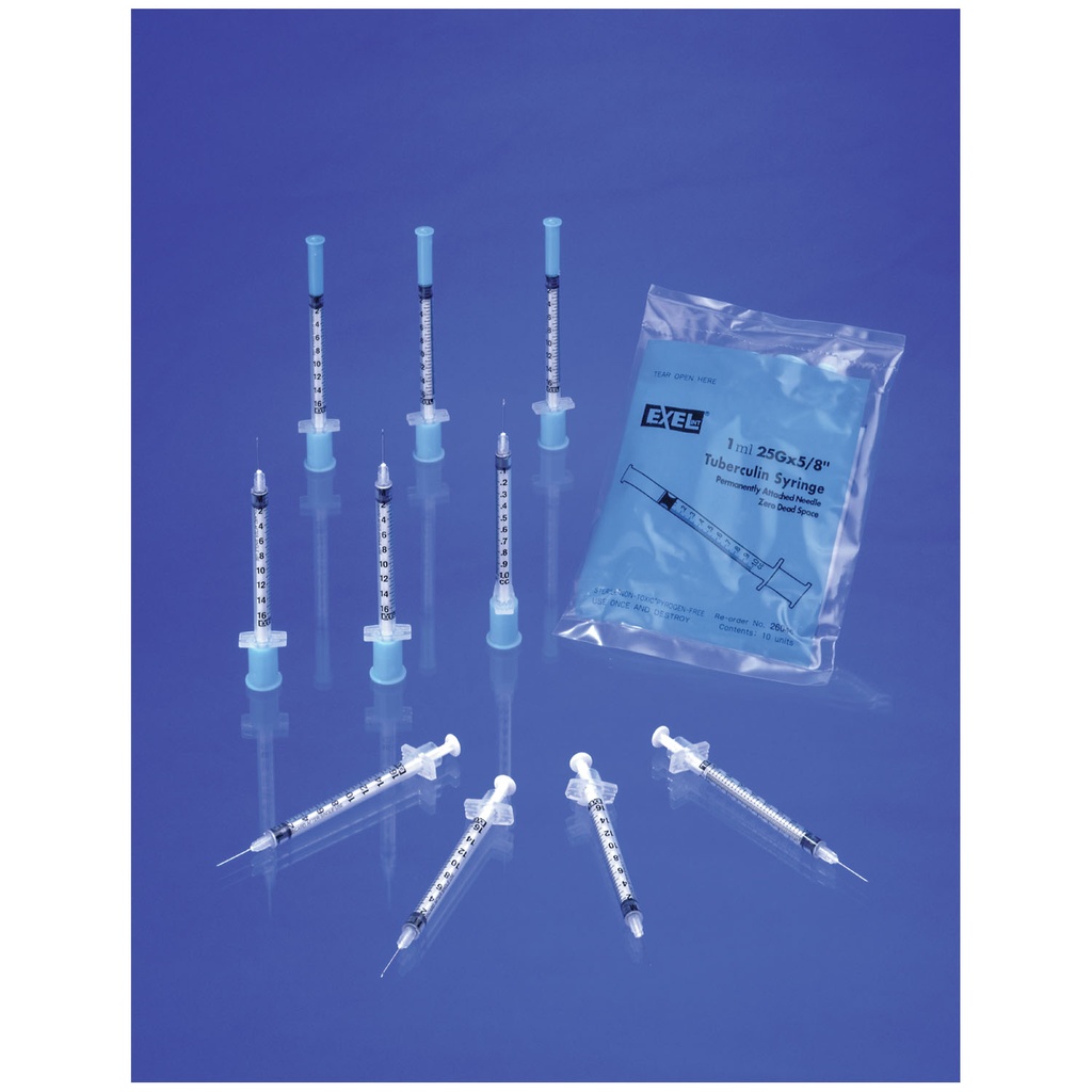 Tuberculin Syringe, Needle, 25G x 5/8", Zero Dead Space, 10/bg, 10 bg/bx, 5 bx/cs