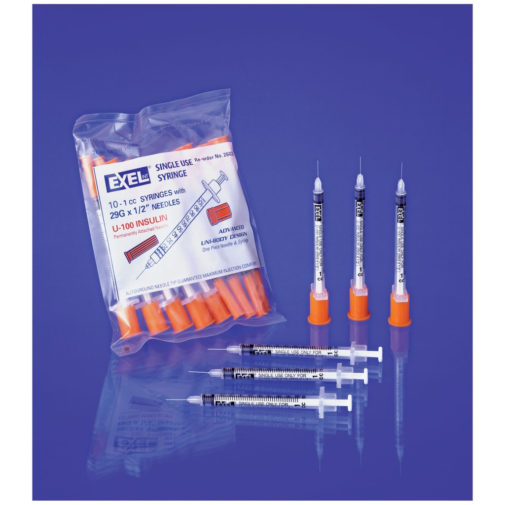Insulin Syringe & Needle, 29G x ½", ½cc, 10/bg, 10bg/bx, 5bx/cs