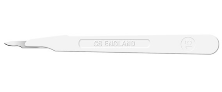 Scalpel, Cincinnati Surgical, Size 15, White Handle, Disposable, Sterile, 10/bx